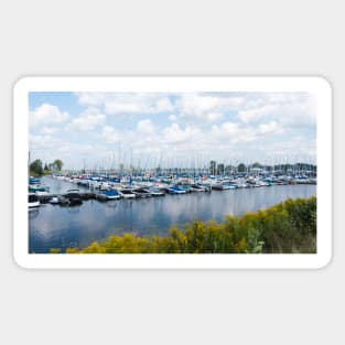 Docked boats in the harbour Sticker